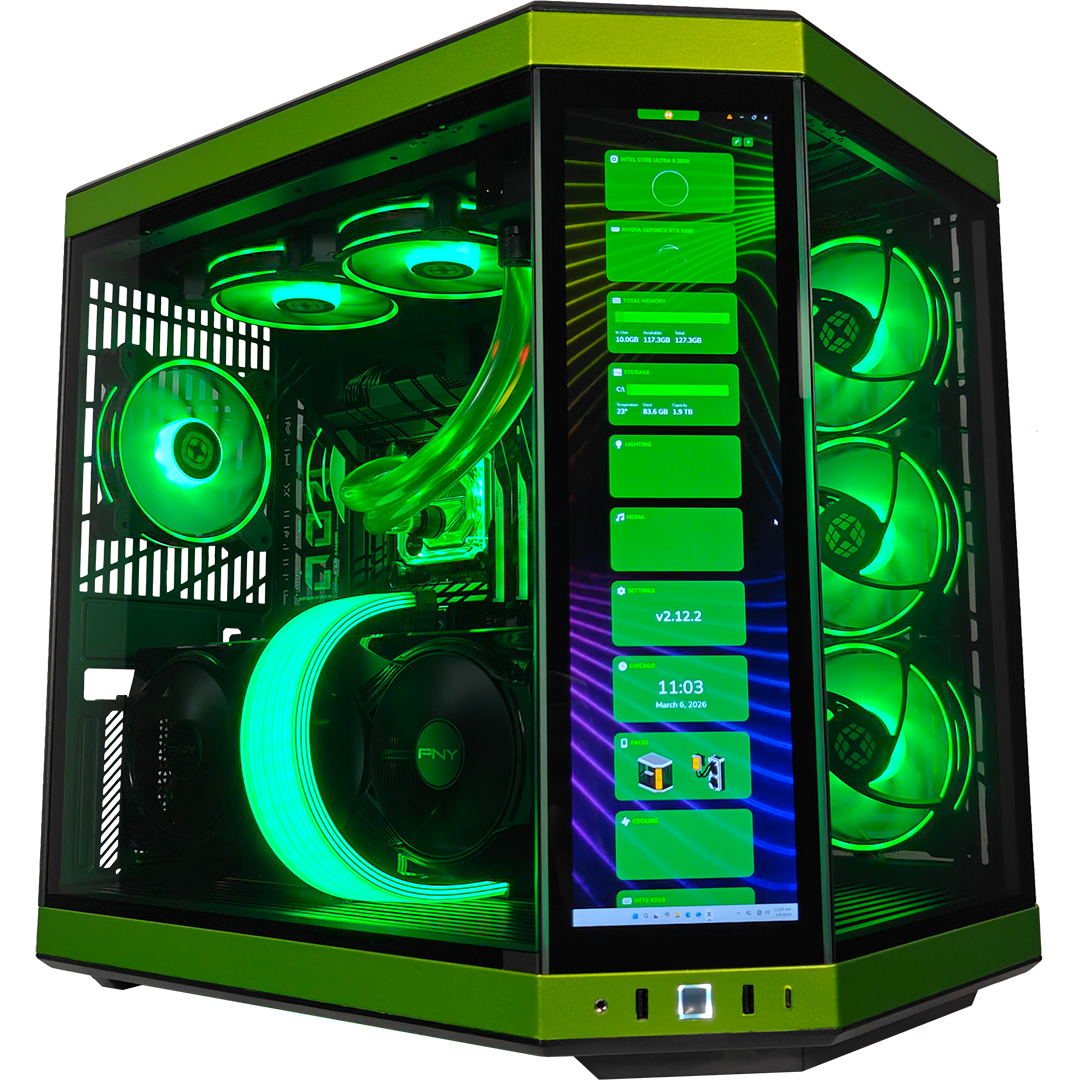Y70 Mean Green — RTX 5090, Core Ultra 9 285K, 128GB DDR5, 4TB SSD