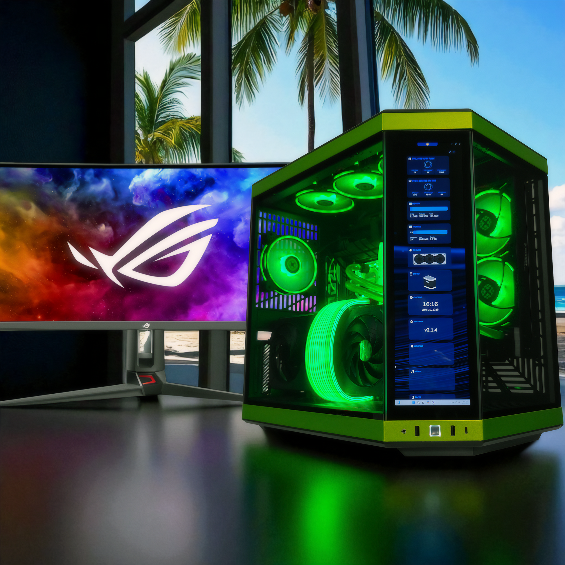 Y70 Mean Green — RTX 5090, Core Ultra 9 285K, 128GB DDR5, 4TB SSD
